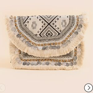 Bohemian Fringe Clutch in Cream and Silver